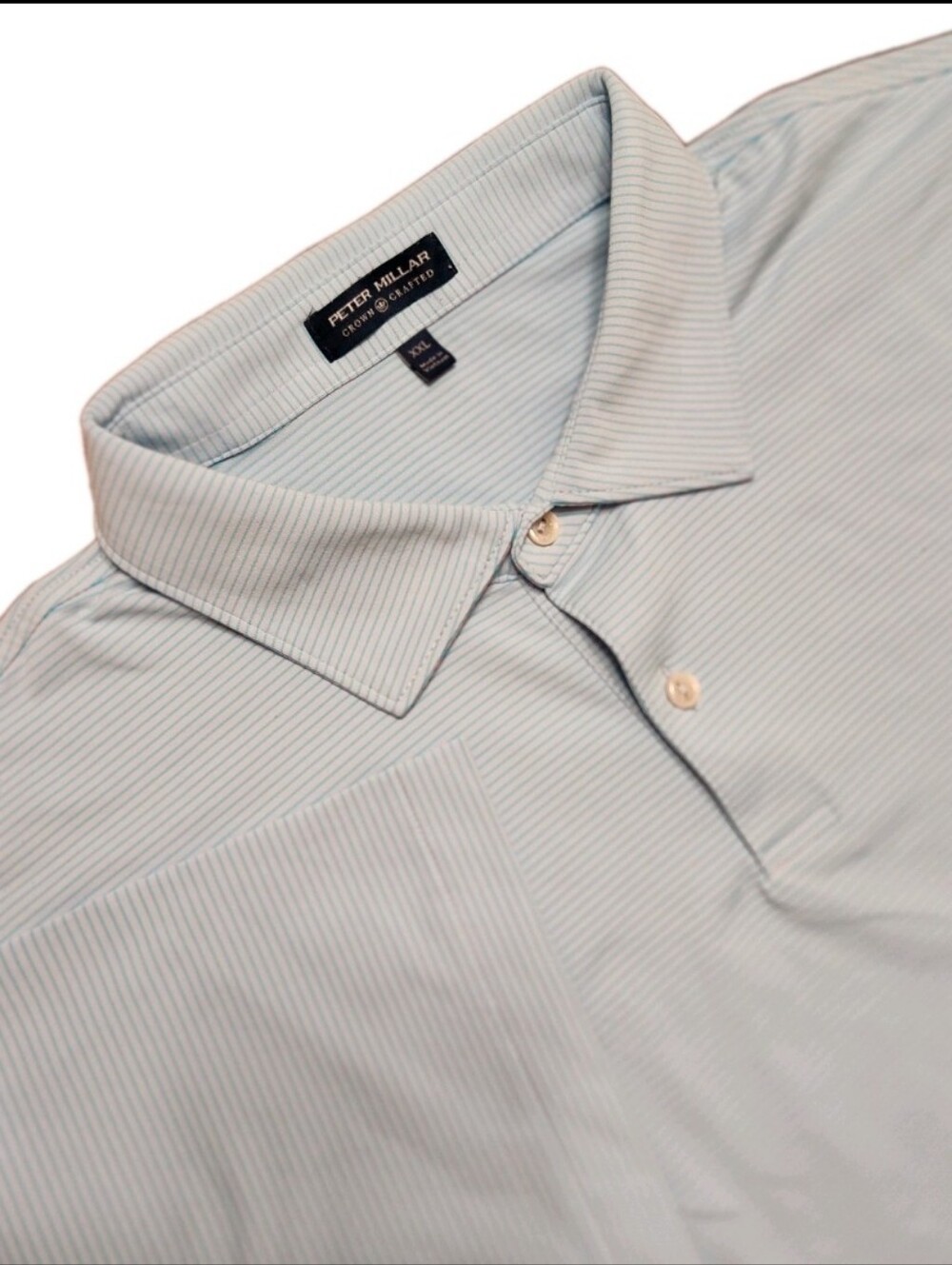 Peter Millar XXL 2X Light Blue Thin-Stripe Polo Shirt Preppy Golf Active Coastal